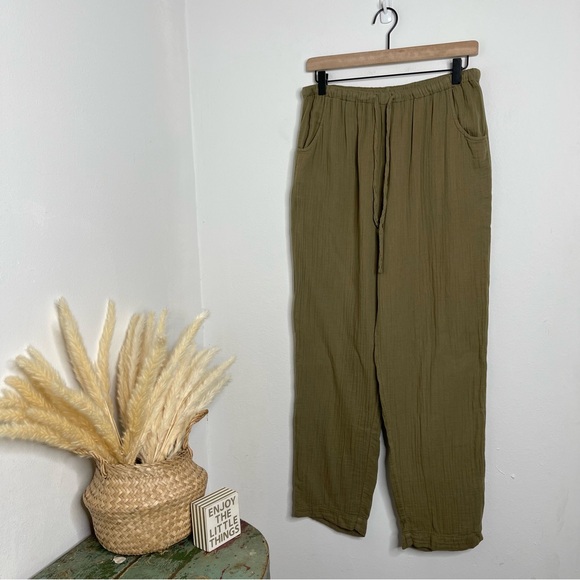 XiRENA Gauze Pull On Drawstring Pants Stone Green 100 Cotton Plissé Sz M 2Pc Set - Picture 3 of 16